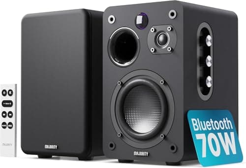 Image of MAJORITY Bluetooth Active Bookshelf Speakers | Powered Stereo Speakers, USB Playback and Charging | HDMI ARC, Optical, Phono, Aux | Turntable Speakers & Extra Bass D70X Active (Black)