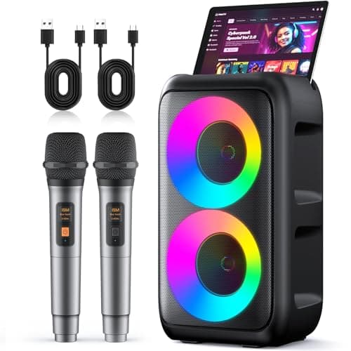 Image of HEEBUKE Karaoke Machine, Portable Bluetooth Speaker with 2 Wireless Karaoke Microphones, 10W Karaoke for Adults Kids with Upgraded Subwoofer, PA System, Support TWS/TF/USB/AUX, Party