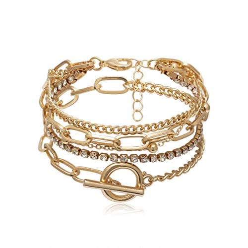 Image of CYWQ Gold Bracelets for Women Chunky Gold Layered Link Bangle for Women Dainty Boho Stackable Bracelet Set (Gold)