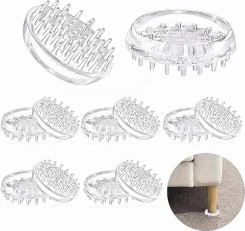 Image of 12 Pack Carpet Protector Cups, Clear Spiked Castor Cups for Carpets, Heavy Duty Furniture Coasters Prevent Dents & Slipping, Round Sofa Feet Protectors for Beds Tables Chairs, 37mm