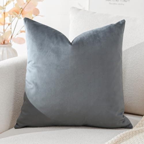 Image of Artscope Luxury Velvet Cushion Covers Decorative Square Pillowcases Soft Solid Cushion Cases for Couch Sofa Bedroom Home Decor 50x50cm Graphite Gray