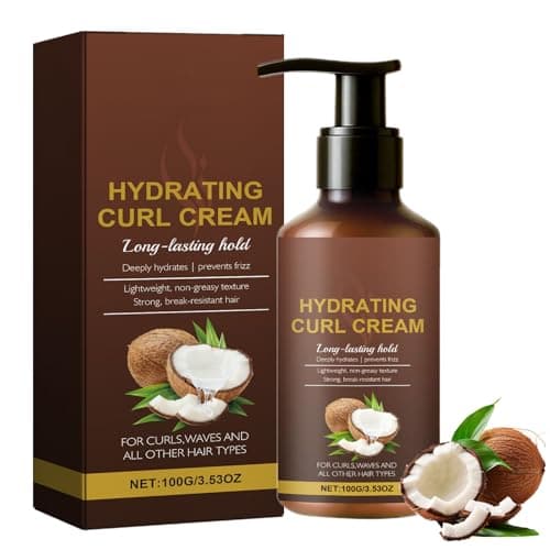 Image of Hydrating Curl Cream with Coconut Oil and Shea Butter - Moisturising Curl Defining Cream for Curly & Wavy Hair - Frizz Control & Shine Enhancing Leave-In Styling Cream for All Hair Types - 100g