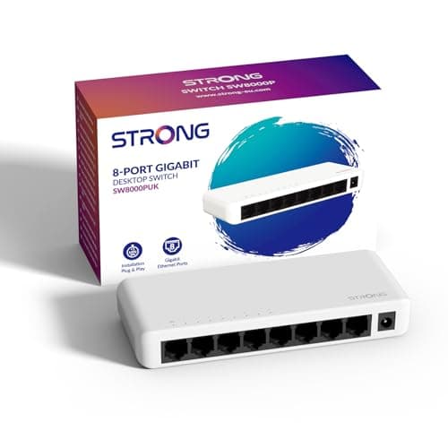 Image of Strong 8 Port Gigabit Ethernet Switch, High-Speed LAN Splitter Hub, 10/100/1000 Mbps, Plug & Play, Energy-Saving, Silent Fanless Operation, Desktop or Wall-Mount, Perfect for Home & Office Networks