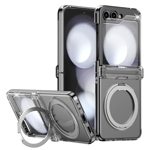 Image of TECHGEAR Galaxy Z Flip 6 Stand Case [Fusion Armour Ring] Premium Hybrid Tough Rugged Magnetic 360 Rotating Holder Kickstand [Hinge Cover Case] [Wireless Charging] For Samsung Galaxy Z Flip6, Clear