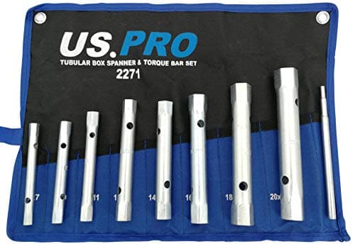 Image of US PRO 8PC Tubular Box Spanner + Torque BAR Set, 6x7 - 20x22 mm, Tubular Socket Spanner Set, Wrench Set