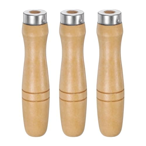 Image of sourcing map 3pcs Wooden File Handle 4.72 Inch 9.5mm Round Hole Ergonomic Handles with Metal Collar for 14"-18" Metal Files