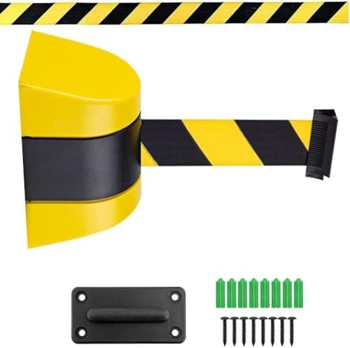 Image of Wall Mount Queue Barrier Belt, Retractable Barrier, with ABS plastic housing, 5/10 m arning Belt People Guidance System (10m)