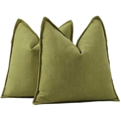 Image of Madizz Textured Chenille Cushion Covers Set of 2 Super Soft Decorative Throw Pillow Covers Boho Pillowcases Modern Home Decor for Sofa Bedroom 18x18 inch, 45x45 cm, Moss Green