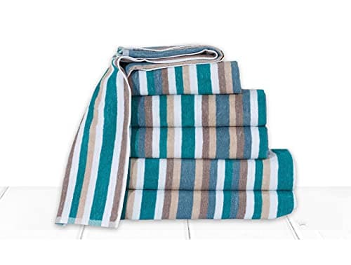 Image of Northern Luxe Bathroom Royal Victorian Bath & Hand Towels For Bathroom 100% Flossy Cotton Stripe Design Excellent Quality (Teal,Bath Towel)