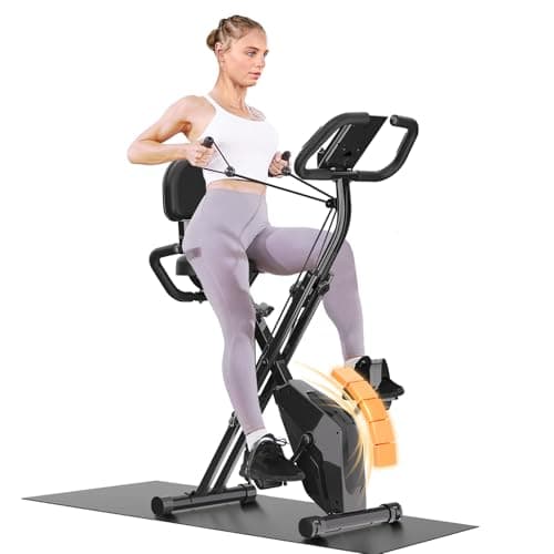 Image of Dskeuzeew Foldable Exercise Bike, 8 Resistance Exercise Bike With Heart Rate Sensors, Adjustable Fitness Bike With LCD - Foldable Stationary Fitness Bicycle for Indoor Cycling (Black)