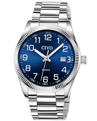 Image of CIVO Analog Watches for Men Waterproof: Easy Read Big Numbers Luminous Hands Date for Men Stainless Steel Strap - Stylish Wristwatch for Work Daily Wear