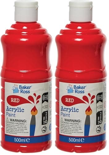 Image of Baker Ross Red Acrylic Paint 500ml - Pack of 2, Kids Paint
