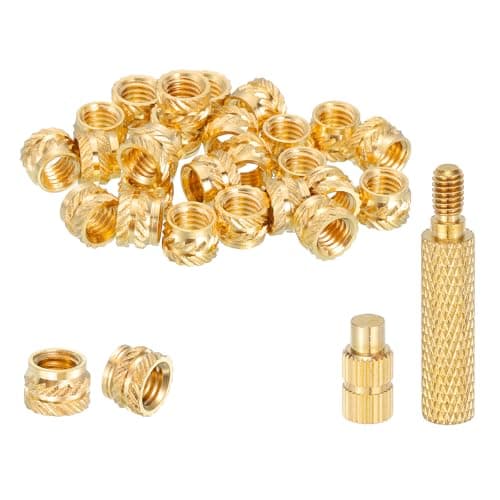 Image of sourcing map 40 Pcs Threaded Inserts with Soldering Iron Tip Press Tool, M5 x 5mm H x 7.5mm OD Brass Metric Knurled Nuts Heat Set Inserts Embedment Nut for 3D Printing Plastic Parts