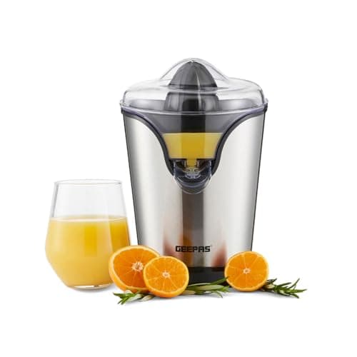 Image of Geepas 100W Citrus Juicer Electric Orange Juicer | Professional Brushed Stainless Steel Fruit Juicer | Squeezes Oranges Lemons Lime Juices | Freshly Pressed Fruit Juices in Seconds - 2 Year Warranty