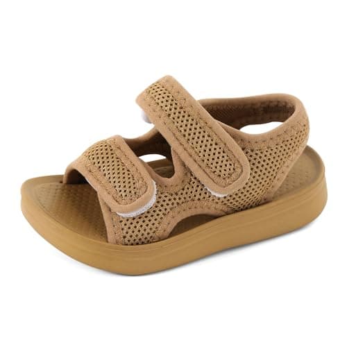 Image of MK MATT KEELY Unisex Kids Summer Sandals Baby Anti-Slip Open Toe Adjustable Walking Shoes for Boys Girls,Size 6.5/7 UK Child, Tan
