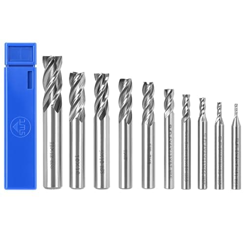 Image of QWORK® 10pcs 4-Flute End Mill Set 2/3/4/5/6/7/8/9/10/12mm, High Speed Steel Metric CNC Milling Cutter Drill Bits for Wood, Aluminum, and Steel