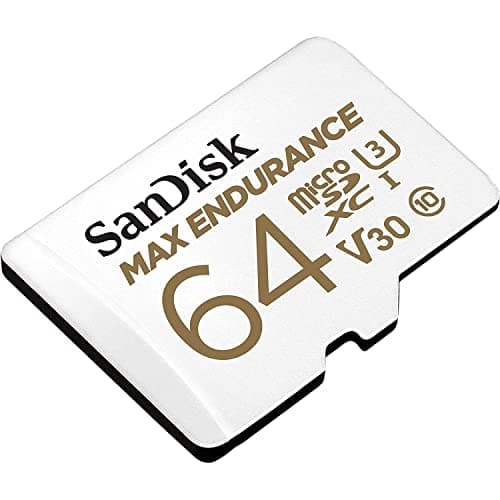 Image of SanDisk MAX ENDURANCE Video Monitoring for Dashcams & Home Monitoring 64 GB microSDXC Memory Card + SD Adaptor 30,000 Hours Endurance , White