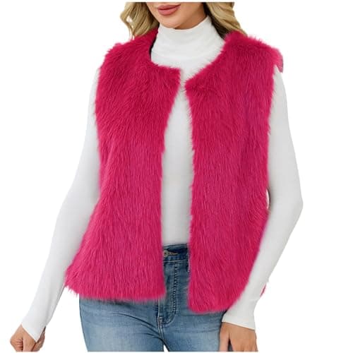 Image of Flodxo Faux Fur Gilet Women Fluffy Fake Fur Vest-Winter Sleeveless Jackets,Warm and Cosy Bodywarmer,Casual Thermal Vest,Open Front Gilets,Fuzzy Plush Waistcoat,Hot Pink,XXL