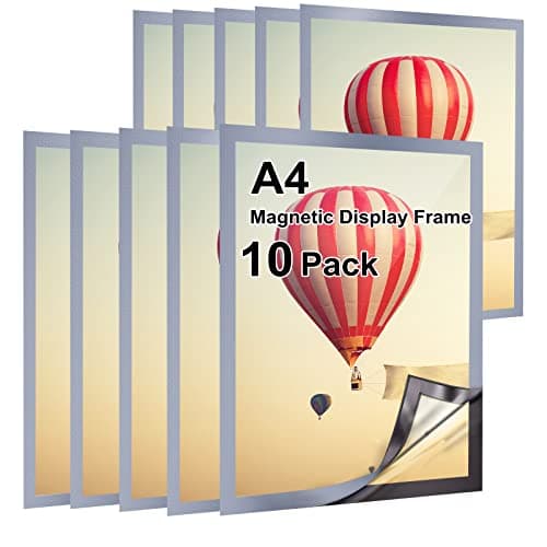 Image of Gocoffun A4 Magnetic Sign Holder, 10 Pack Self Adhesive Magnetic Display Frame, Waterproof Clear Display for Home, School, Store, Notice,Pictrue Display Frame (silver)
