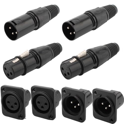 Image of RUNCCI-YUN 2 Pairs 3 Pin XLR Solder Connector,Audio Microphone Connector+ 2 Pairs 3 Pin XLR Male & Female Jack Socket Panel Mount for Mixer, Speaker(Black)