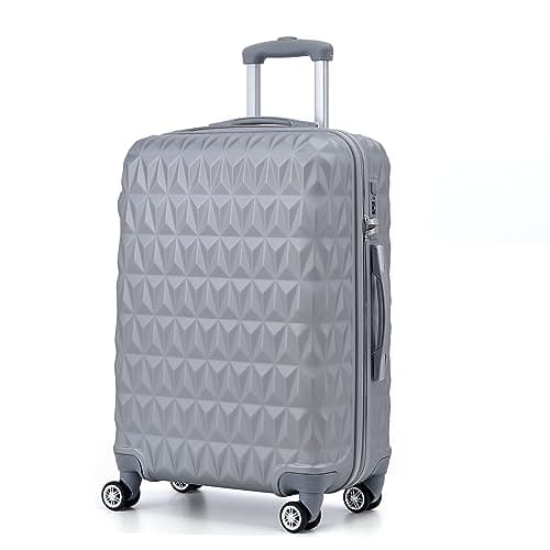 Image of CMY Hard Shell Medium Suitcase Check-in Luggage – Lightweight 4-Wheel ABS 24" with Spinner Wheels – 3 Digit Combination Lock – Durable Travel Trolley Bag (Silver)