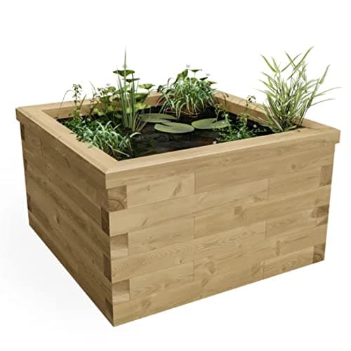 Image of WoodBlocX Raised Pond Kit, Square Wooden Garden Pond, For Fish, Plants & Other Wildlife. Outdoor Water Features For The Garden- Easy To Install & No Power Tools Needed - (1.125 x 1.125 x 0.65m)