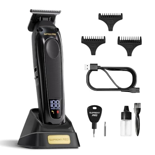 Image of SUPRENT PRO Professional Hair Trimmer - High Torque Brushless Motor & Detachable Blade - Cordless Beard Trimmer for Barbers with Charging Base - Premium Finishing T- Blade Trimmer