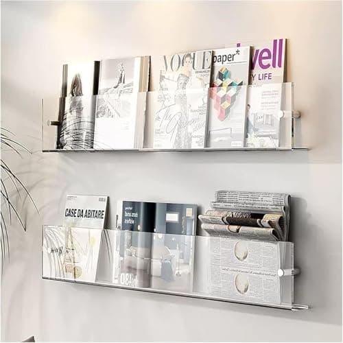 Image of OXFUZZ Acrylic Brochure Holder Wall Mounted Floating Bookshelf Magazine Rack Adjustable Hanging Magazine Holder for Office, Waiting Room, Church, Cafe, Home Display (Transparent)