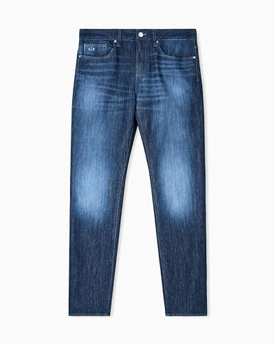 Image of Armani Exchange Men's J14 Slim Fit Back Logo Jeans, Blue, 34, Dark Denim Blue, 24