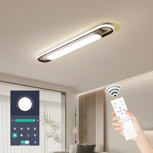 Image of Naroume Dimmable LED Ceiling Light Modern Linear LED Ceiling Lamp 92cm Smart Semi Flush Mount Wraparound Shape Lighting Fixture with Remote Control for Kitchen Dining Room (6-49) X2W