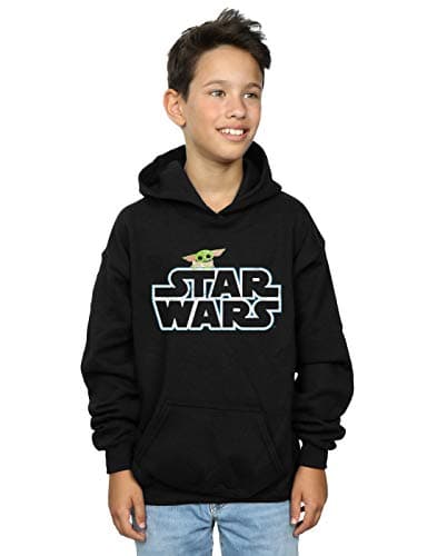 Image of Absolute Cult Star Wars Boys The Mandalorian The Child Logo Hoodie Black 12-13 years