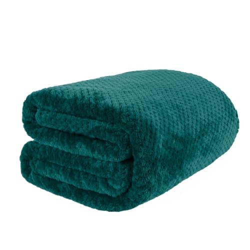 Image of Dreamscene Fleece Blanket Teal Throw, Soft Cosy Warm Blanket Honeycomb Waffle Throws for Sofas Bed Settee Faux Fur Throw Lightweight Fluffy Throws for Beds Double, 150 x 200cm