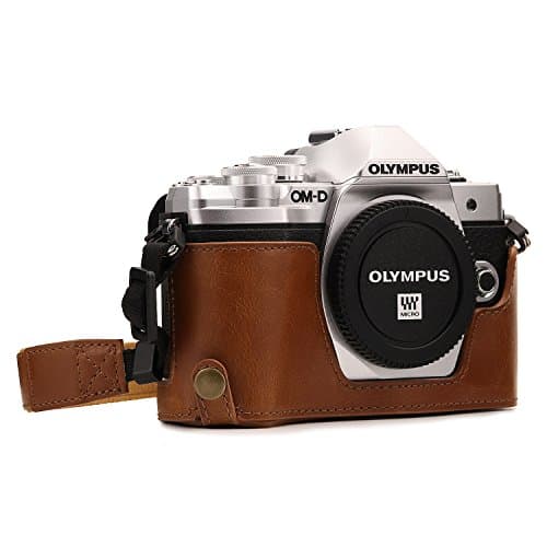 Image of MegaGear MG1352 Ever Ready Leather Half Case and Strap with Battery Access for Olympus OM-D E-M10 Mark III Camera - Light Brown