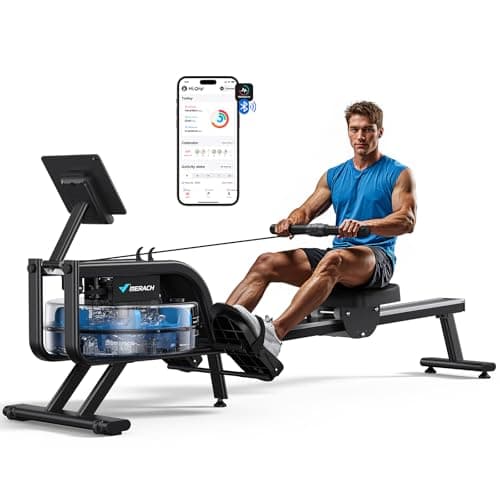 Image of MERACH Rowing Machine for Home Gym, Fitness Rower Machine with 6 Levels of Water Resistance, Built-in Monitor, Max 150 kg Weight Capacity, App Compatible