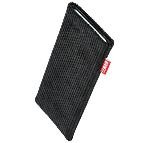 Image of fitBAG Retro Black custom tailored sleeve for Nokia 9 PureView (2019) | Made in Germany | Fine corduroy fabric pouch case cover with MicroFibre lining for display cleaning