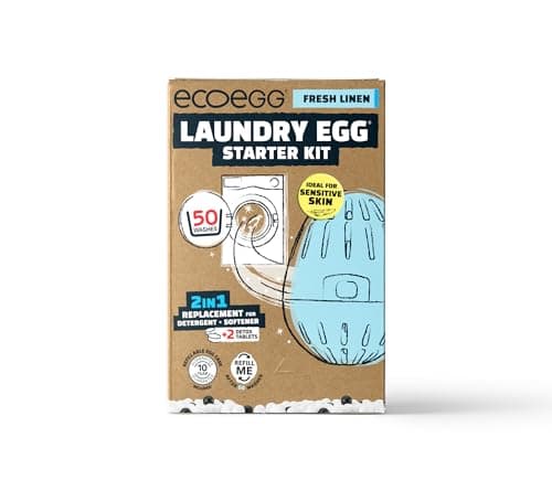 Image of Ecoegg Starter Kit | Detergent and Fabric Softener Replacement | Non bio and no enzymes, chlorine bleaches, phosphates, parabens, SLS/SLES or palm oil | Vegan | Sensitive Skin | Fresh Linen 50 Washes