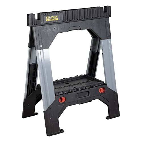 Image of STANLEY FATMAX Telescopic Work Bench Saw Horse Twin Pack, Heavy Duty Multi-use Metal Adjustable Height, 1-92-980