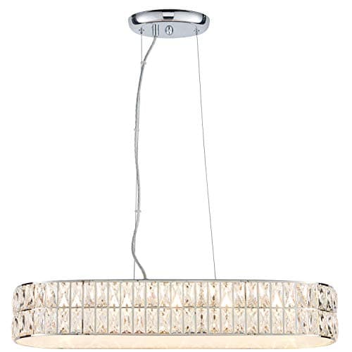 Image of LED Ceiling Pendant Light – 25W Warm White – Chrome & Clear Crystal Glass Wide Bar Table Lamp Shade – Modern Round Feature Rose Fitting – Control Geared Light Included