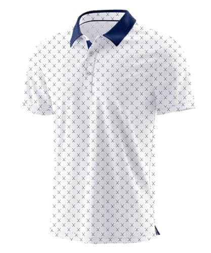 Image of QIXING Summer Mens Golf Polo Shirts Moisture Wicking Printed Short Sleeve Quick Dry Polo T Shirts for Men Casual Golf Tops (White Golf Clubs, L)