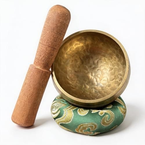 Image of Tibetan Singing Bowl Set, Hand-Hammered Solid Brass, 8cm, for Meditation, Yoga and Chakra Healing, Cushion and Mallet Included, Unique Gift for Women & Men