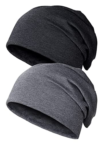 Image of Kiiwah 2pcs Unisex Slouchy Beanie Cap, Winter Slouch Beanie Hat, Jersey Skull Cap for Men and Women (Black, Grey)