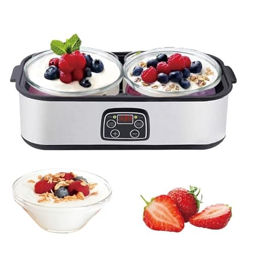 Image of Yoghurt Maker 2000ml with 2 Glass Jars,Electric Yogurt Maker Machine with Adjustable Temp Control & 48H Timer,LED Display,Stainless Steel Greek Yoghurt Maker for Making Organic Yogurt, Fermentation