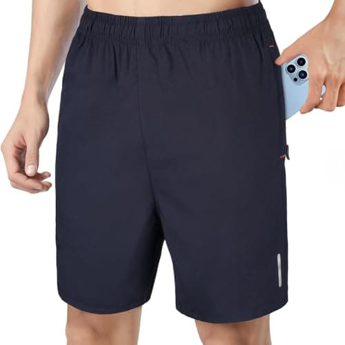 Image of AUYAO Mens Running Gym Quick Dry Shorts, Men's Summer Casual Sports Short with Zipper Pockets, Outdoor Workout Training Short, Elasticated Waist Breathable Stretch Short Pants for Fitness, Jogger
