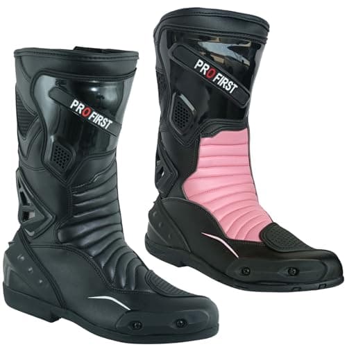 Image of PROFIRST Ladies High Long Ankle Motorbike Boots Motorcycle Waterproof Women Cruiser Shoes Racing (Black, UK Footwear Size System, Adult, Women, Numeric, Medium, 7)