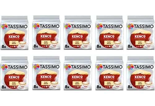 Image of Tassimo Kenco Flat White Coffee Pods - 10 Packs (Total 80 Flat White Milky Coffee Drinks)
