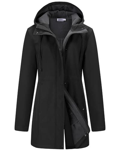 Image of Outdoor Ventures Softshell Jacket Ladies Rain Jacket Functional Rain Coat Windbreaker Waterproof Hiking Jacket Breathable Outdoor Jacket with Hood for Spring Fall Winter Black XS