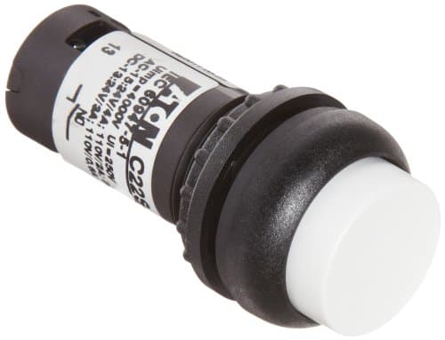 Image of Eaton C22S-DRH-W-K20 Pushbutton Switch, Extended Mounted, Maintained Operation, White Button Color, Black Bezel Color, DPST-NO Contacts