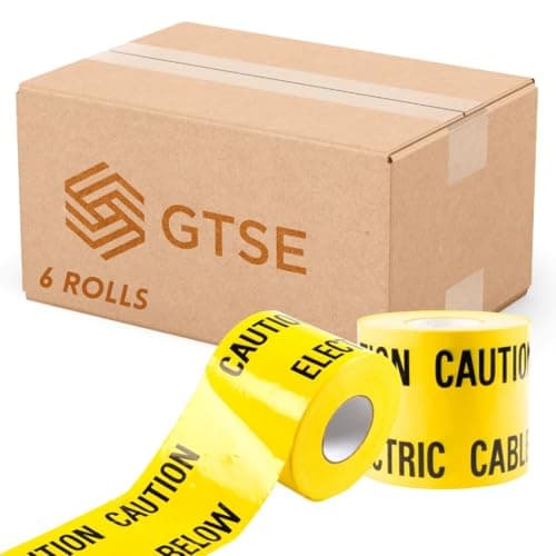 Image of GTSE Caution Electric Tape Black and Yellow, 150mm x 365m, 3 Rolls, Strong Warning/Caution Tape, Cable Below Tape for Underground Cables