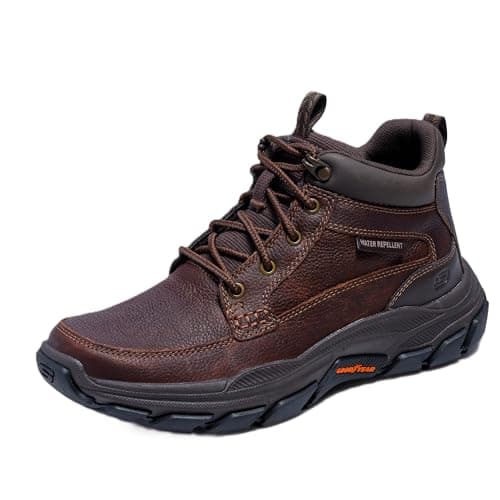 Image of Skechers Men's Respected-Boswell 204454 Mid Top Leather Moc Toe Lace Up, Red/Brown, 6 UK