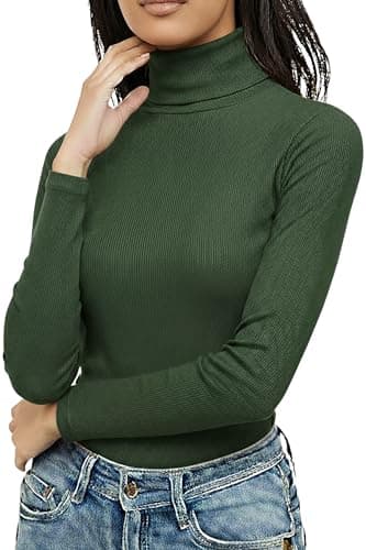 Image of Re Tech UK Ladies Plain Ribbed Cotton Polo Turtle Roll Neck Tunic Top Jumper Full Sleeve, Dusty Sage, M/L 12-14